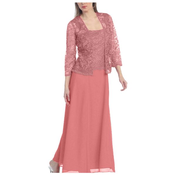 Robe Femmes Elegantes Robes De Soirée Solide Deux Pièces Dentelle Cardigan Robe En Mousseline De Soie Fête De Mariage Robe Longue Robe De Graduation Grande Taille