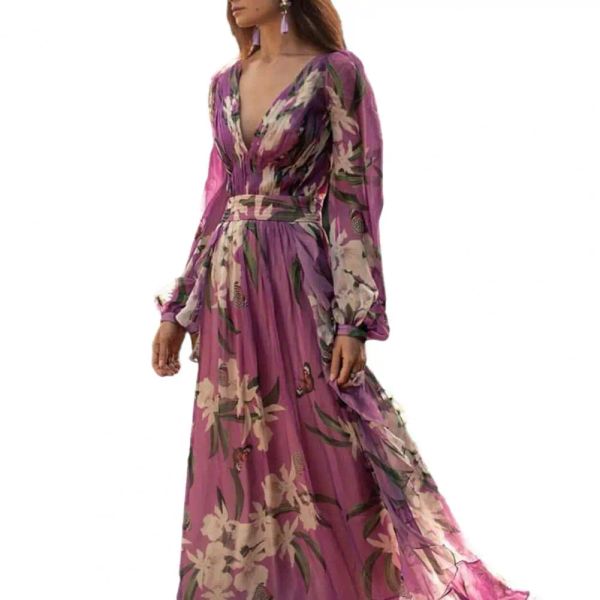 Robe femmes mode horloge à manches longues en mousseline de soie droite longue Robe Maxi Robe 2023 rue Vintage robes robes