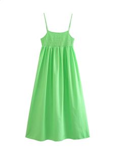 Robe Femmes Vert Rayé Slip Midi Femme Été Spaghetti Sangle Sexy Dos Nu Strappy Beach Long es 210519