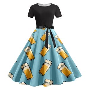 Robe femme oktoberfest robe cocktail vintage manche courte du genou