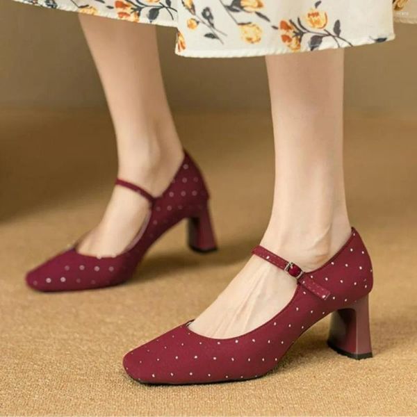 Vestido de Mujer 137 Zapatos ostentosos Zapatos de tacón alto fiesta punta cuadrada Mary Janes negro rojo Glitter Zapatos Mujer 66183