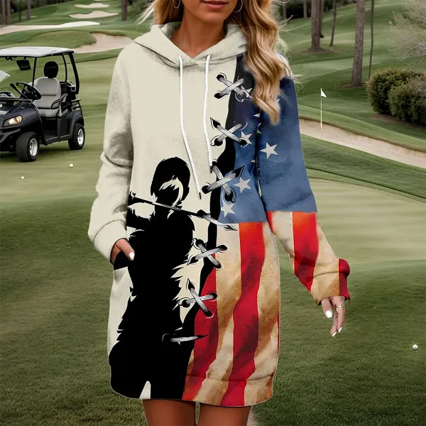 Robe robe de golf pour femmes robe robe de golf décontracté vêtements golf vêtements hiver manches longues 3d drapeau américain imprimement pulvé