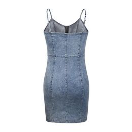 Vestido mujer spaghetti santa verano vestido de mezclilla corta damas casuales vneck frontal cremallera sexy sin espalda flaca flaca mini jeans vestida