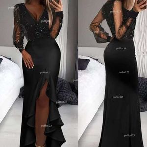 robe femmes vêtements de créateurs robes d'anniversaire sexy 2024 nouvelle hanche Wrap taille moyenne enveloppée noir art maille paillettes style banlieue longue robe