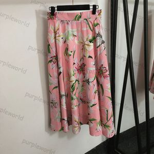 Jurk Womens elegantie bloemenprint ontwerp hoog getailleerde roze halve rok