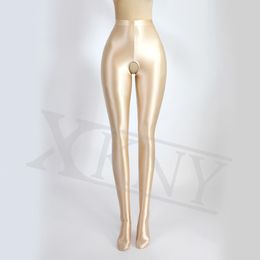 Vestido Xckny Pantalones con Entrepierna Abierta Aceite satinado Pantimedias Opacas Brillantes Medias con Aspecto Mojado Medias Sexy Pantalones Altos Delgados Brillantes japoneses Unisex