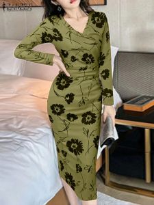 Robe zanzea mode vestidos imprimés floraux femmes vintage robe midi vneck vneck robes à manches longues