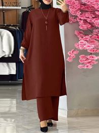 Jurk Zanzea Zomer Dubai Turkije Abaya Hijab Broek Sets Vintage 2 stks Vrouwen Moslim Bijpassende Sets Casual Losse Islamitische Kleding Ramadan