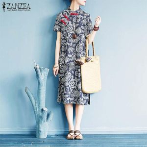 Robe ZANZEA femmes col montant boutons Cheongsam robe été robe traditionnelle chinoise Vintage imprimé fleuri robe d'été robe