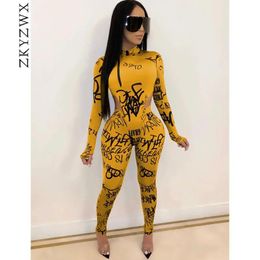 Habiller zkyzwx sexy 2 pièces Set Femmes 2020 Vêtements de printemps Rompers Bodys Top Pant Sweat Stust Matching Sets Two Piece Club Tenues