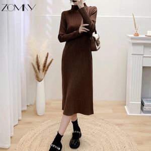 Vestido Zomry 2023 Outumn Winter New Sweater Turtleneck Bottlenwits Dress Knitting Vestido Slim Fit Long Seleve CALIENTE ELEGANT CASA Ropa de marca casual