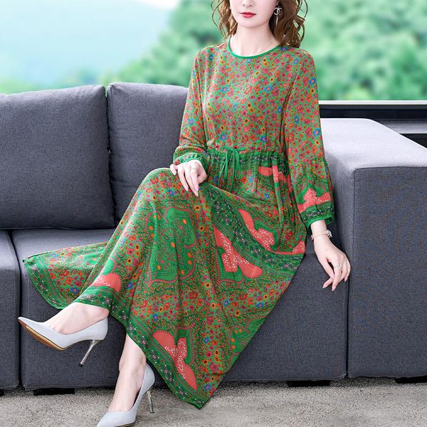 Hobe Zuoman Femmes Spring Elegant Silk Dress Shirt High Quality Long Maxi Floral Party Robe Femme nouveau designer Vintage Vestidos