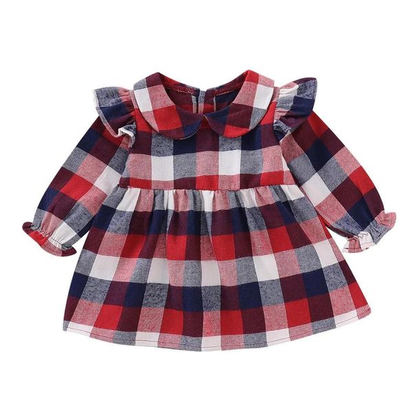 Robes 024M nouveau-né bébé fille robe à manches longues Plaid princesse robe de soirée vêtements