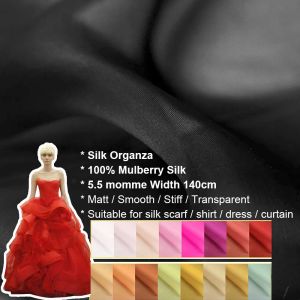Robes 100% Silk Organza 140 cm Largeur 6 Momme Fabrics purs Matériau robe de mariée pour coudre des femmes habillées