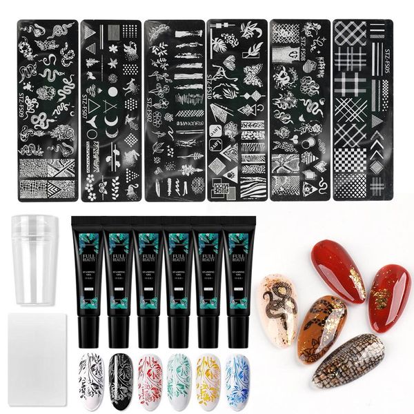 Robes 14pcs / set nail art plaques d'estampage en gel de vernis à ongles gabarit de pochoir en silicone tampère manucure kit kit lystzfs