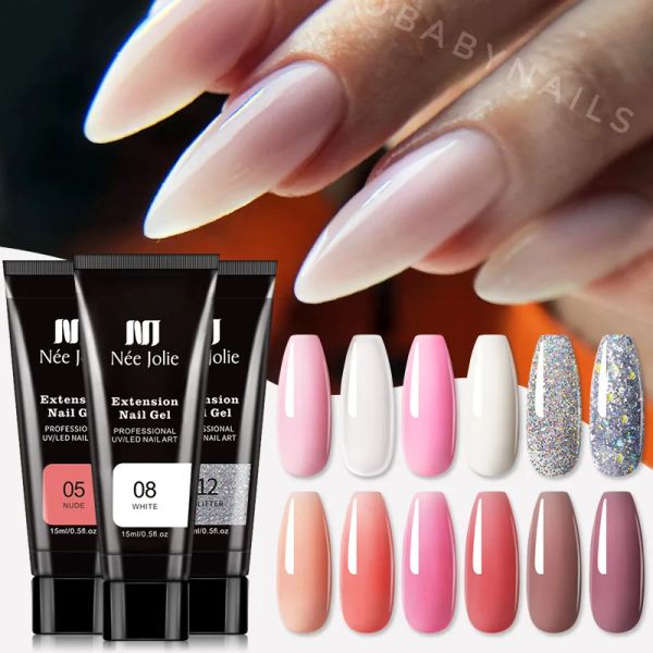 Vestidos de 15 ml de gel de uñas Poly Gel Kit de polígeles acrílicos con lámpara LED UV, todo para manicura de uñas, extensión rápida uñas de gel pulsador de gel