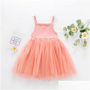 Jurken 15y Toddler Baby Kid Girl Knitted Tle Tutu Jurk Mouwloze feestje Bruiloft Verjaardag voor meisjes Kinderen Kostuum Drop Dh6dd