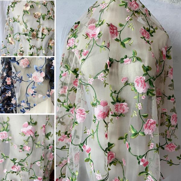 Vestidos 1 yarda precio bordado de malla flor colorida vestido de tela de ratán Cheongsam vestido de mujer tela de encaje de verano