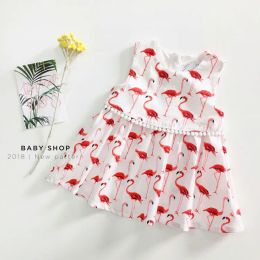 Robes 2018 Été Petites filles Vêtements Flamingo Robe bébé sans manches