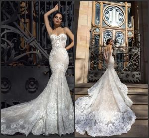 Jurken 2020 Crystal Design Mermaid Trouwjurken Sweetheart Past Lace Appliques Robe de Soiree Arabische sexy bruidsjurken met Court TR