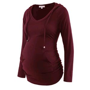Jurken 2021 Autumn nieuwe Vneck Hoodies lange mouw zwangerschap T -shirt vaste kleur trui zwangerschapskleding zwanger in de winter T10003