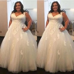 Jurken 2021 Vloer Maat plus lengte TULLE V NEK BANDEN LAND APPLANT GEMAAKTE GEMAAKTE LANDBADBRAND Wedding Jurk Vestidos de novia estidos