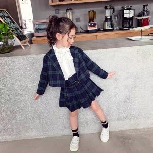 Vestidos 2021, conjunto de ropa coreana para niñas, abrigos y faldas a cuadros, ropa encantadora para niñas, traje, ropa informal para niñas