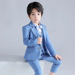 Jurken 2022 Blauw Formele Baby Boy Wedding Suits Geruite Jurken Kinderen Kerst Kostuum Tuxedo Kids Zakelijke Kleding Schooluniform