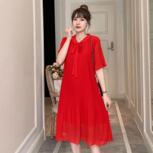 Jurken 2022 zwangere vrouwen zomer mode chiffon jurk met korte mouwen strik kraag moederschap rode trouwjurk losse moeders feestjurk