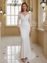 Jurken 2022 Wedding Jurk Bruid van Suknia Slubna Rybka Wit Lange Mouw Elegant prachtige Robe de Soiree Mariage Long Train Vestidos