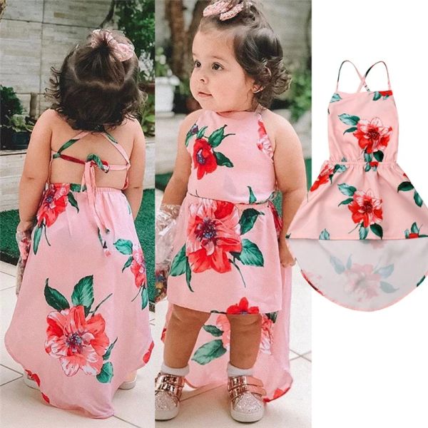 Robes 2023 Fashion UK Summer Toddler Kids Baby Girls sans manches vêtements Fleur Backless Party Pageant Robe Casual Sund fouet