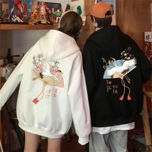 Vestidos 2023 nuevas mujeres hombres con capucha sudadera de manga larga china grúa roja estampada estampada de espeluz