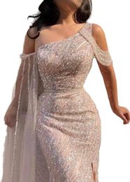 Robes 2023 Oct Aso Ebi arabe rose sirène robe de bal paillettes dentelle soirée formelle fête deuxième réception anniversaire robes de fiançailles Dres