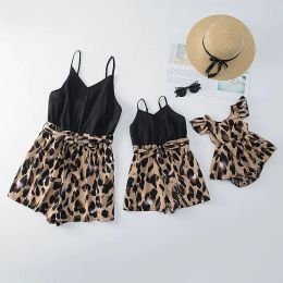 Dresses 2023 Sleeveless Family Look Matching Outfits Jumpsuit Leopard Mother Daughter Clothing Sets Mommy and Me Dresses Clothes 09y