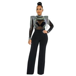 Jurken 2023 Sparkly pailletten Afrikaanse avondjurken dragen nieuwe plus size jumpsuit Black Girls Jewel Neck Illusion Long Graduation Dress Plu Prom