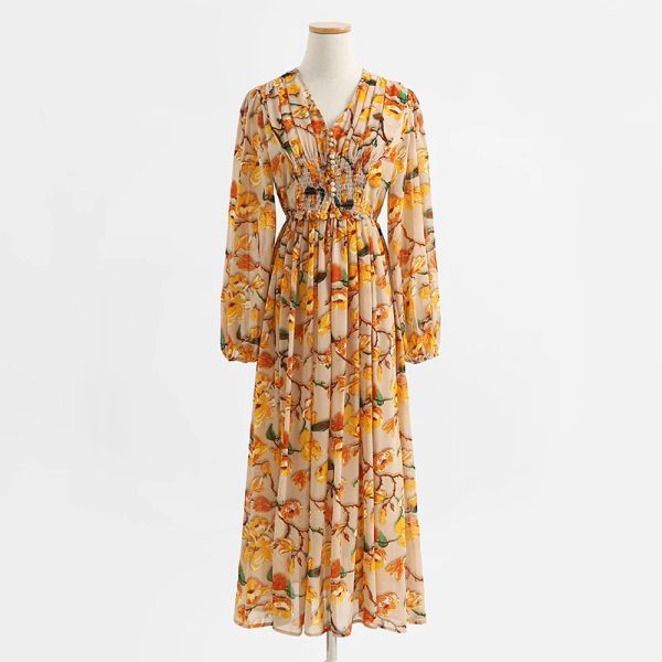 Robes 2023 Printemps Femme Enceinte Belle Robe Style Coréen Col V Taille Haute Floral Maternité Robe De Plage Robe En Mousseline De Soie Robe Maxi