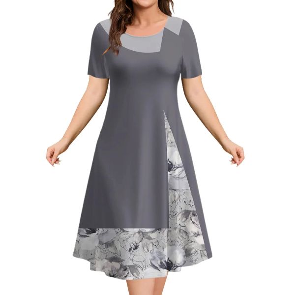 Robes 2023 robes d'été pour femmes patchwork imprimer à manches courtes femme vaches de jupe aliné
