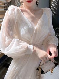Robes 2023 été français élégant robe de soirée femmes à manches longues décontracté fée robe mi-longue soirée Vintage une pièce robe mode coréenne