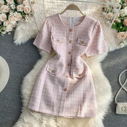 Robes 2023 Version coréenne d'été des nouvelles dames rond coud-biais petit parfum élégant tweed shortsleeved robe tendance