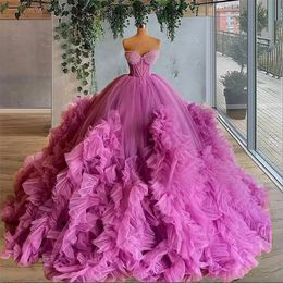 Jurken 2024 Roze baljurk lieverd uit schouder grote baljurk kanten lovertjes lovertjes kristal kralen korset rugjurk zoet 16 Vestido de 15 anos quinceanera