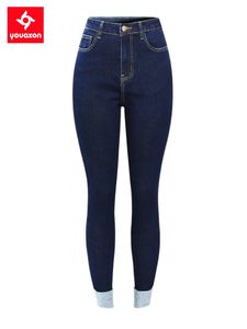 Jurken 2183 Youaxon Nieuwe EU Maat Hoge Taille Vouw Jeans Vrouw Stretch Denim Broek Broeken Voor Vrouwen Capri Potlood Skinny Jeans