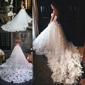Robes 3d avec applique 2021 Nouveaux papillons entier décolleté zip arrière chapelle train mariage robe nuptiale vestido de novia