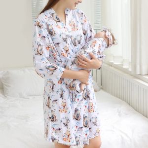 Jurken 4 PCS Zwangerschap Pyjamas Baby Swaddle Quilt Vier sets van moeder gedrukte maand Jurk Foreign Trade Printeds gewaad