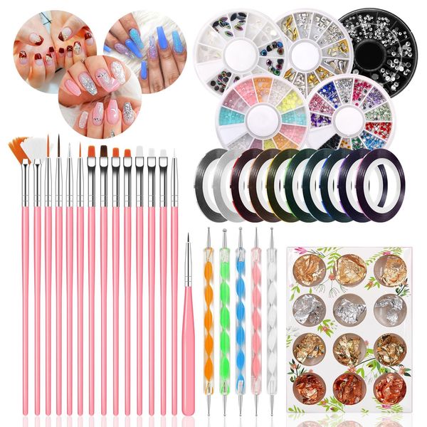 Robes 47pcs Nail Art Brush Design Conseils Peinture Dessin Sculpture Dotting Pen Builder Plat Fan Liner Acrylique Gel Uv Polonais Outil Manucure