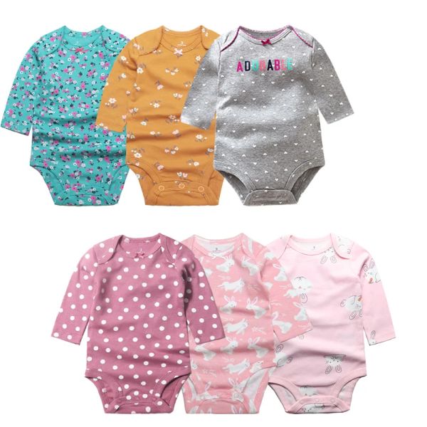 Robes 6pcs Baby Girl Vêtements 2022 Unisexe 100% coton Bodys Bodys Longgarbés NOUVEAU-NOURN BEBY BOY Vêtements Baby Vêtements Ropa Bebe