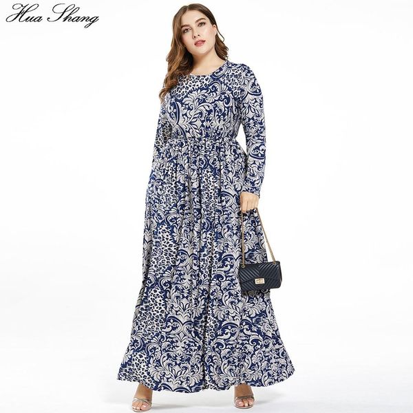 Vestidos 6XL Vestido vintage de talla grande para mujer 2021 Otoño Invierno Manga larga Retro Estampado floral Vestido largo casual Túnica de mujer Vestidos largos