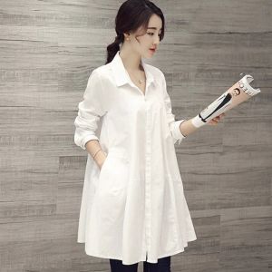 Robes 8864 # 2023 printemps été à manches longues chemisiers de maternité blancs une ligne chemise ample vêtements pour femmes enceintes hauts de grossesse robe