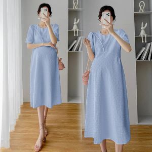 Robes 9615 # 2022 Été Mode coréenne Maternité Longue Robe Élégante Élégante Une Ligne Vêtements pour Femmes Enceintes Travail OL Vêtements de Grossesse