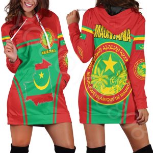 Jurken Afrikaanse Zone Dameskleding Hoodie Mode Slanke Sweatshirt Jurk Harajuku Print Mauritanië Actieve Vlag Hoodie Jurk