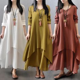 Robes Anself Printemps Mode Femmes Casual Robe Ample Couleur Unie À Manches Longues Surdimensionné Dames Robes De Grande Taille Boho Longue Robe Maxi